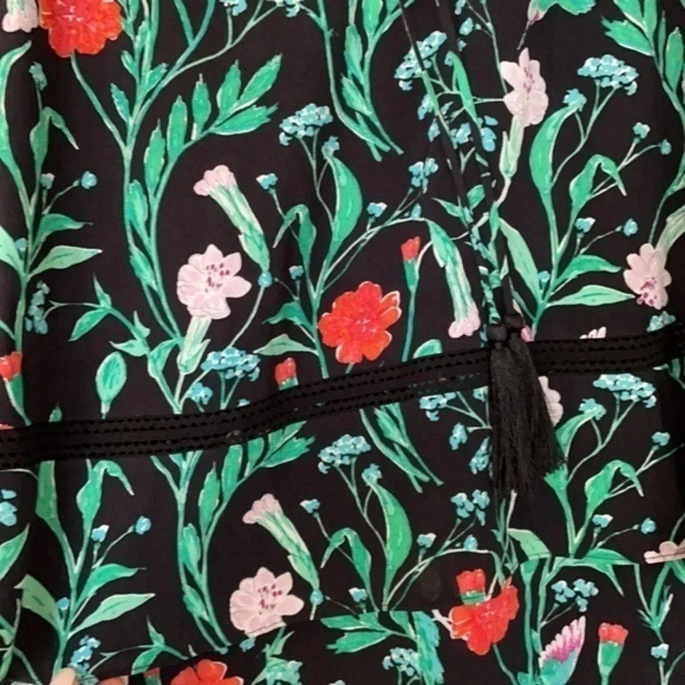 kate spade Black Floral Print Romper with Green and Red Accents
